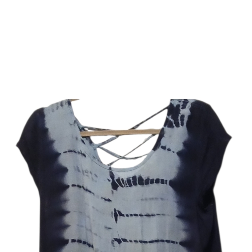 Blue Island - NWOT Hi/Lo Tie-Dye Beach Dress W/Crochet Fringe, Criss Cross Back - Picture 4 of 8